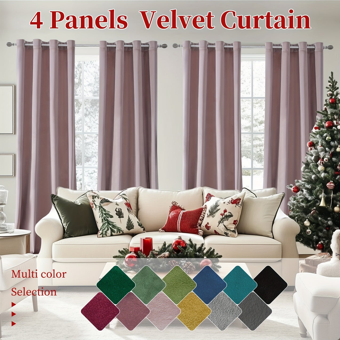 Blackout Curtains 4 Panels Velvet Thermal Insulated Noise Reducing Grommet Top Room Darkening Drapes for Living Room Bedroom Decor