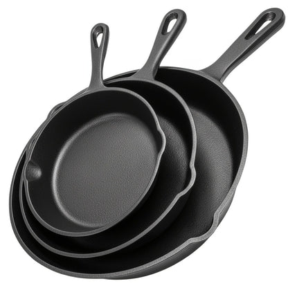 Cast Iron Skillet Set 3pcs - Non-Stick with Drip Spout, Pre-Seasoned Cookware for Holiday Cooking RV Campfire Outdoor Grilling, Heavy Duty Kitchen Frying Pan Set