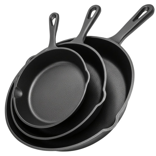 Cast Iron Skillet Set 3pcs - Non-Stick with Drip Spout, Pre-Seasoned Cookware for Holiday Cooking RV Campfire Outdoor Grilling, Heavy Duty Kitchen Frying Pan Set