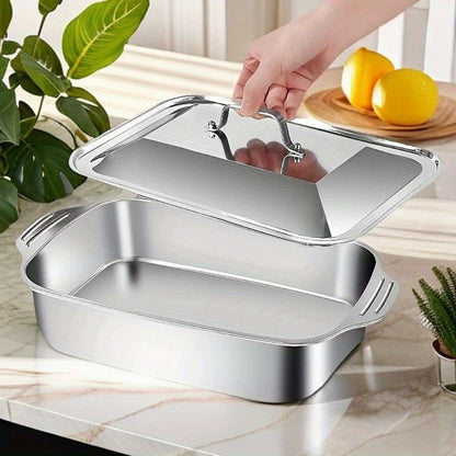Stainless Steel Baking Trays with Lids – Large Capacity Sheet Pan Set for BBQ, Bread, Desserts, Seafood & Buffets | Family Gatherings, Outdoor Camping, Portable Food Trays