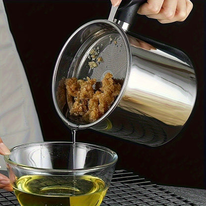 Grease Container with Strainer Stainless Steel BPA Free - Kitchen Bacon Fat Storage Can with Easy Pour Handle for Cooking Oils and Fats, Essential Kitchen Accessory