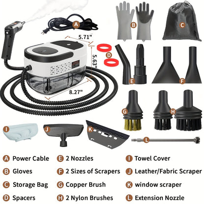 High Pressure Steam Cleaner Handheld 1.6L Large Tank 3-Level Adjustable Handle for Home Car Detailing Bed Bugs Couch Grout Furniture