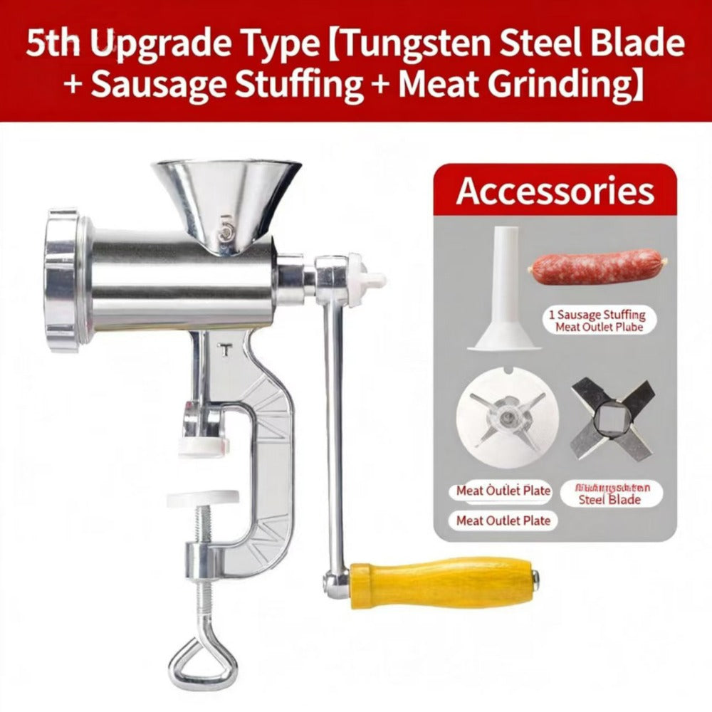 Manual Meat Grinder with Table Clamp Heavy Duty Stainless Steel Hand Crank Food Processor for Grinding Meat Vegetables & Spices – No Electricity Required