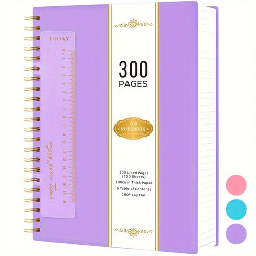 Large Spiral Notebook 300 Pages Hardcover – 8.5x11 A4 College Ruled 100GSM Lined Paper PVC Waterproof Cover for Work School Travel Women Men Purple Pink Blue Black Yellow Green
