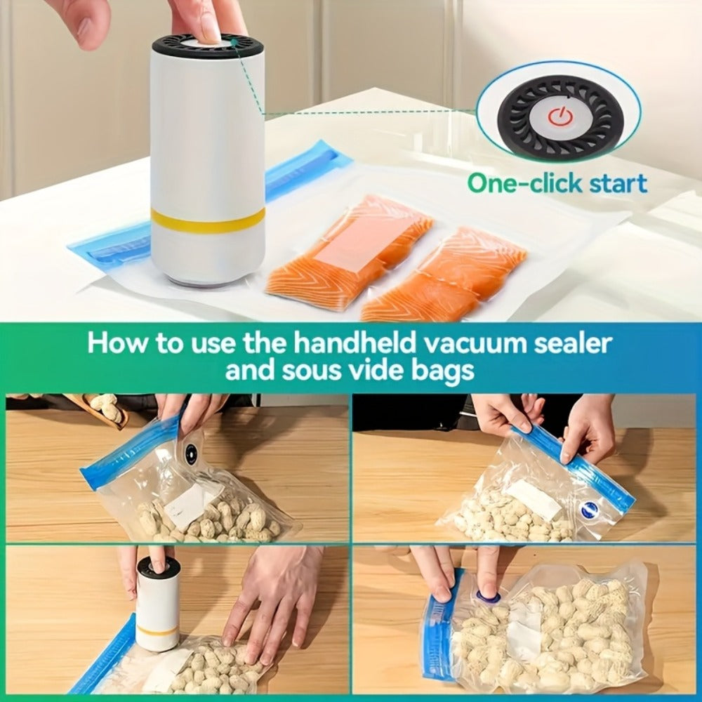 Vacuum Sealer Kit with USB Rechargeable Pump & 9 Reusable Vacuum Seal Bags (3 Sizes) — Portable Mini Electric Food Sealer for Sous Vide, Meal Prep & Food Storage