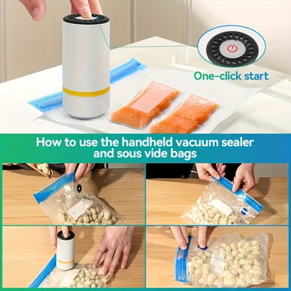 Vacuum Sealer Kit with USB Rechargeable Pump & 9 Reusable Vacuum Seal Bags (3 Sizes) — Portable Mini Electric Food Sealer for Sous Vide, Meal Prep & Food Storage