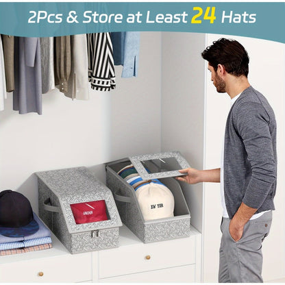 Stackable Baseball Cap Storage Box with Clear Viewing Window – Hat Organizer for Closet Holds Up to 30 Caps, Space-Saving Design for Hats, Underwear, Socks & Toys – For Men & Women (2 or 4 Pack)