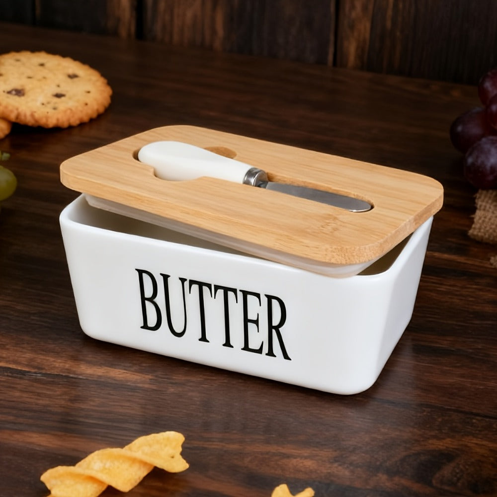 Ceramic Butter Dish with Lid and Knife – Large Countertop Butter Keeper, Airtight Seal, Easy-Clean Design, Multiple Colors – Kitchen Gift for Butter Lovers