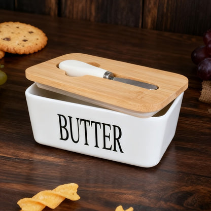 Ceramic Butter Dish with Lid and Knife – Large Countertop Butter Keeper, Airtight Seal, Easy-Clean Design, Multiple Colors – Kitchen Gift for Butter Lovers