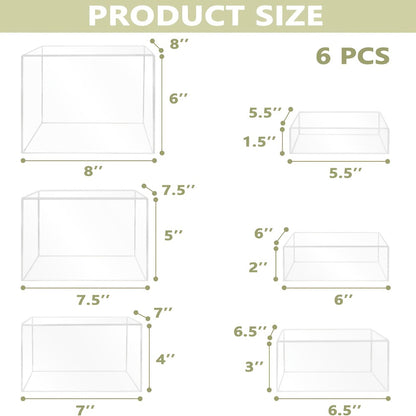 Display Stands 6pcs Five-Sided Square Buffet Risers - White Transparent Dessert Cake Display Storage Rack for Party Wedding Catering Retail Boutique Gallery Home Decor