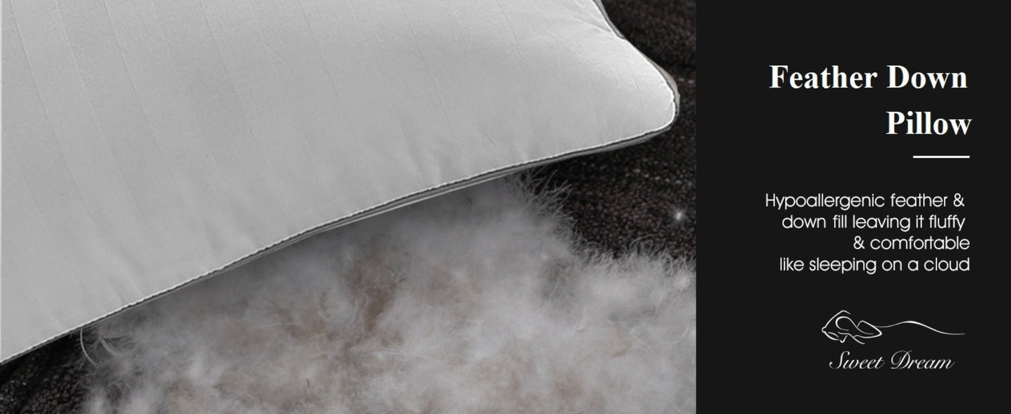 Hotel Collection Feather Down Bed Pillows Set of 2 – 500 Thread Count 100% Cotton, Soft Hypoallergenic Queen King Standard Size Back Side Sleeper Pillow 2 Pack