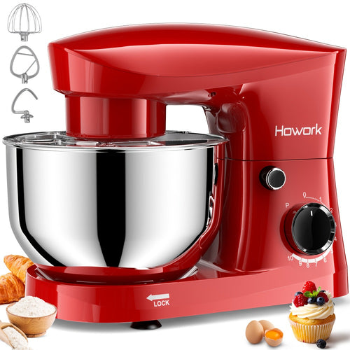 Stand Mixer 5QT, 10-Speed Electric Kitchen Mixer with Dough Hook, Flat Beater, Wire Whip & Pouring Shield — Dishwasher-Safe Attachments for Baking, Bread, Cake & Cookie Dough