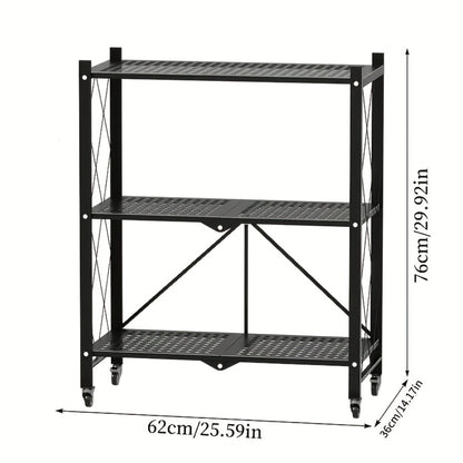 Rolling Storage Rack with Wheels 3 4 5 Tier Folding Shelving Unit No Assembly Required, Freestanding Metal Shelf Organizer for Kitchen Living Room Garage Office Basement, Black White