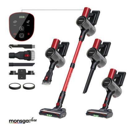 Cordless Vacuum Cleaner 46KPA Powerful Suction Lightweight Detachable Battery Anti-Tangle V-Shaped Brush 6-Stage Filtration 1.8L Dust Cup for Hard Floor Carpet Pet Hair Home
