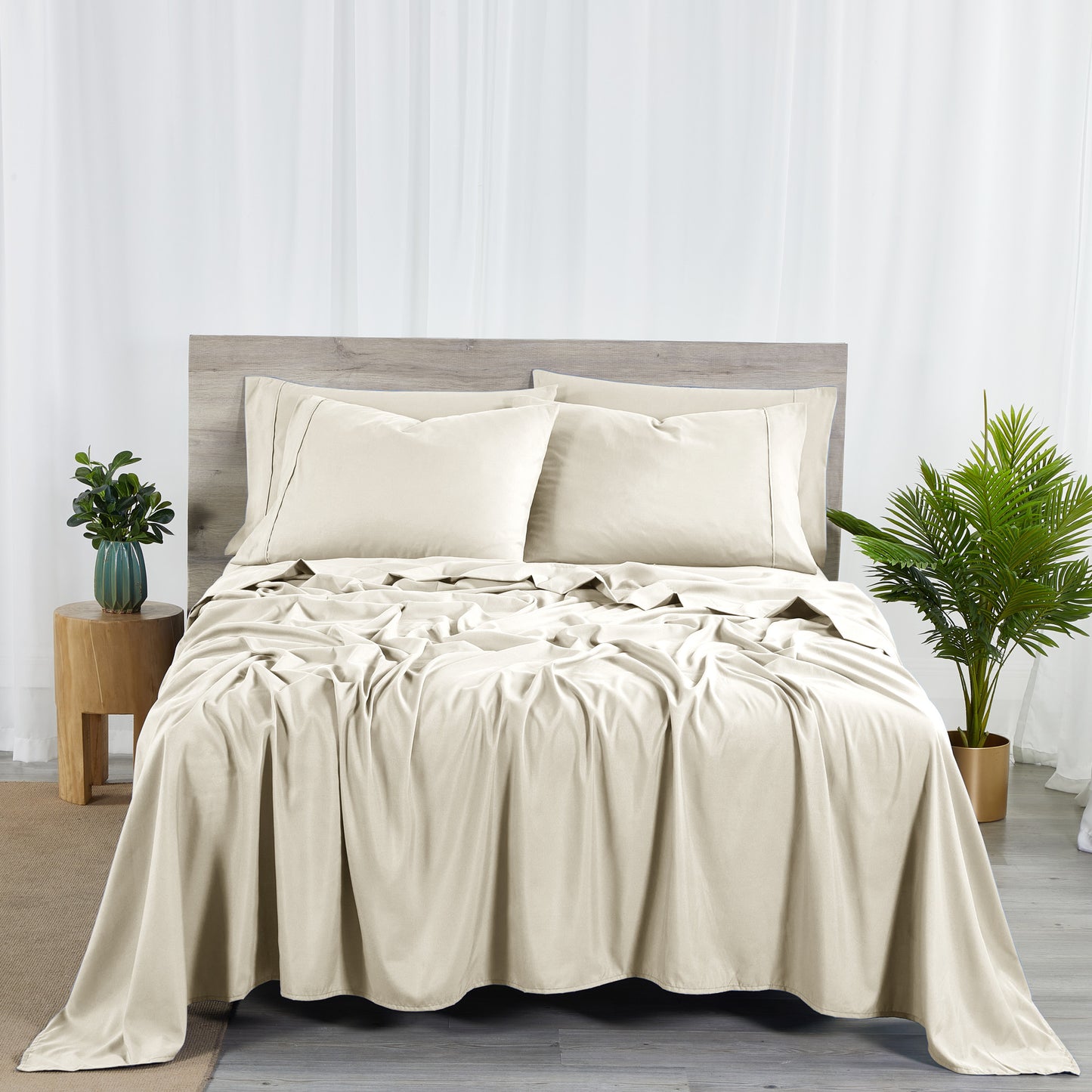 Bamboo Blend 6-Piece Sheet Set – 2000 Thread Count SnugGrip Fitted Sheet 16" Deep Pocket Soft Wrinkle Resistant Twin Full Queen King Cal King