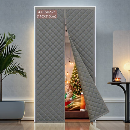 Thermal Insulated Door Curtain Magnetic Closure Knit Plaid Pattern – Windproof Insulation Blanket for Front Door, Sliding Glass, Patio & French Doors, Keep Cold Out, Grey & Brown, Multiple Sizes