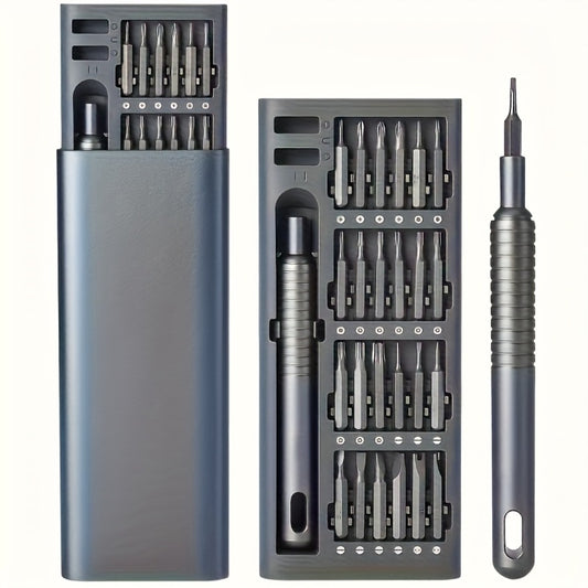 Precision Screwdriver Set 25PCS – Flat Head & Phillips Bits | Ergonomic Grip | All-in-One Kit for Electronics, Smartphones, Watches, Glasses & Jewelry Repair | Compact & Portable | Black