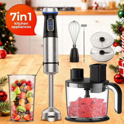 Immersion Blender 7-in-1 Hand Blender, 15-Speed & Turbo Mode, Stainless Steel Stick Blender with 50oz Food Processor, Whisk, Milk Frother & 4 More Attachments – Complete Kitchen Blending Set