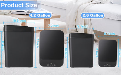 Motion Sensor Trash Can 2 Pack Touchless Automatic 4.2 Gal and 2.6 Gal with Lids Narrow Electric Garbage Bin for Bathroom Bedroom Office
