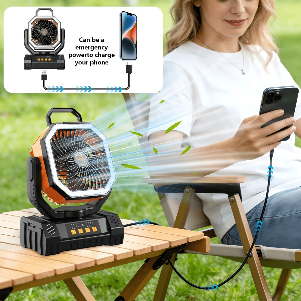 Camping Fan 20000mAh with LED Lantern and Remote Control, 4-Speed 90° Oscillation 1-8H Timer, 59-Hour Battery Life Power Bank Fan with Hook for Tent, Hiking, Outdoor and Indoor Use