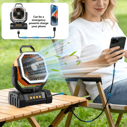 Camping Fan 20000mAh with LED Lantern and Remote Control, 4-Speed 90° Oscillation 1-8H Timer, 59-Hour Battery Life Power Bank Fan with Hook for Tent, Hiking, Outdoor and Indoor Use