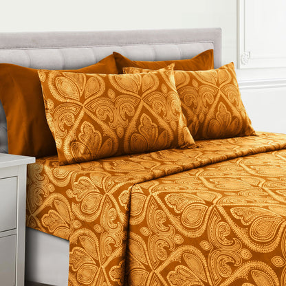 Paisley Bed Sheet Set 4 6 Piece 100% Brushed Microfiber Deep Pocket Fitted Sheet Soft Wrinkle Free Cooling Breathable Twin Full Queen King Cal King