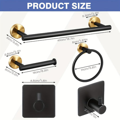 10-Piece Bathroom Hardware Set SUS304 Stainless Steel Wall Mounted Towel Bar Toilet Paper Holder Robe Hooks Gold Black