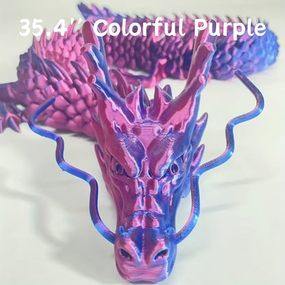 3D Printed Articulated Dragon Figurine 35.4" Giant Poseable Chinese Dragon Collectible Sculpture | Flexible Joints Fantasy Desk Decor for Home Office Car | Unique Gift for Dragon Collectors Mom Dad