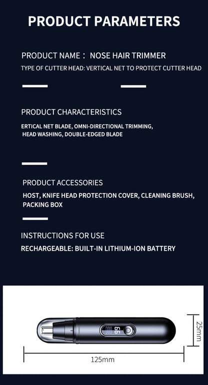 Electric Nose Trimmer with LED Display – USB Rechargeable Painless Facial Hair Removal Device for Men & Women, Nose Ear & Eyebrow Trimmer, Upgraded Grooming Tool, Ideal Gift