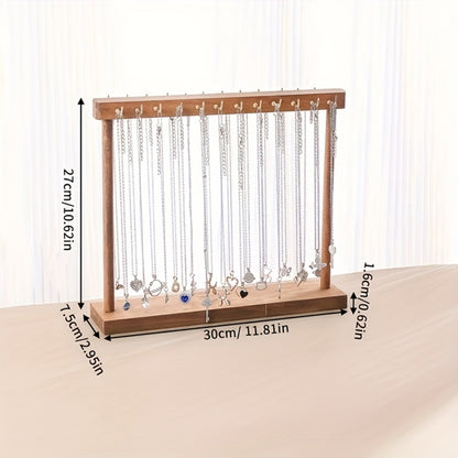 Jewelry Display Stand, 24/36 Hook Necklace Holder Organizer, Rustic Wood Tabletop Jewelry Tower, Tool-Free Assembly, Home Decor Boutique Retail