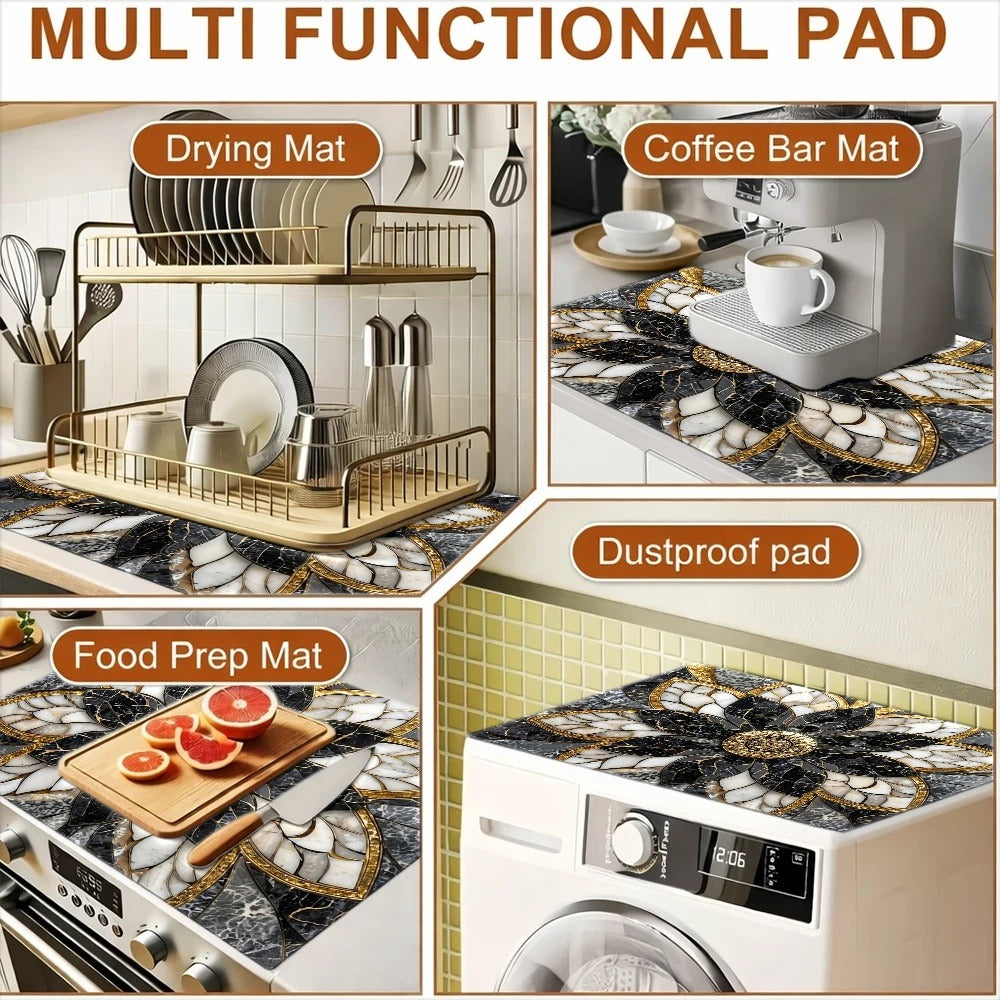 Stove Protector Mat Marble Lotus Pattern | Heat-Resistant Non-Stick Cooktop Cover Pad | Gas Stove, Induction Cooker, Glass Cooktop, Oven & Washer Dryer Top