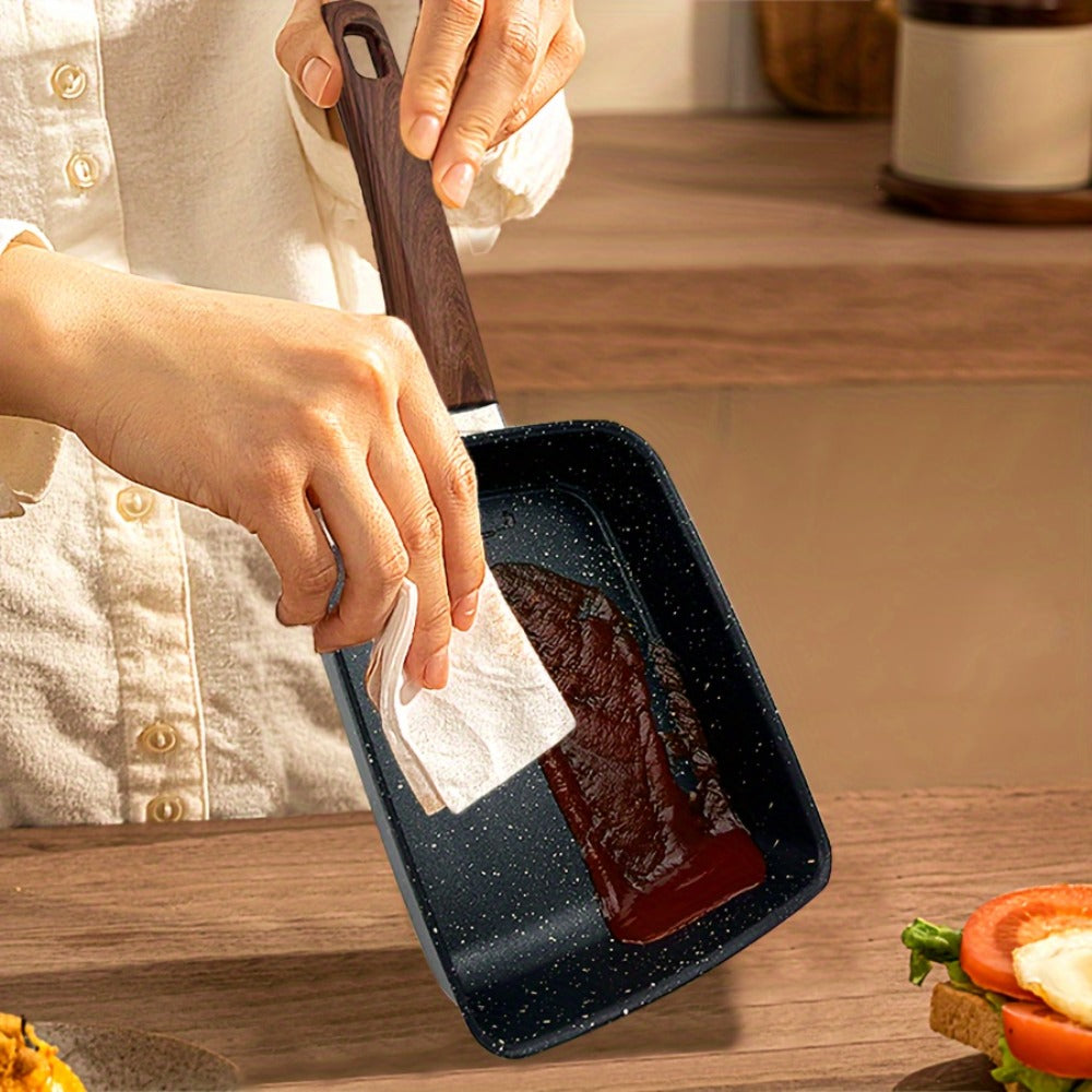 Tamagoyaki Pan Japanese Nonstick Rectangular Egg Pan for Omelettes & Rolls – Induction Halogen Compatible Dishwasher Safe Wooden or Plastic Handle with Optional Silicone Spatula