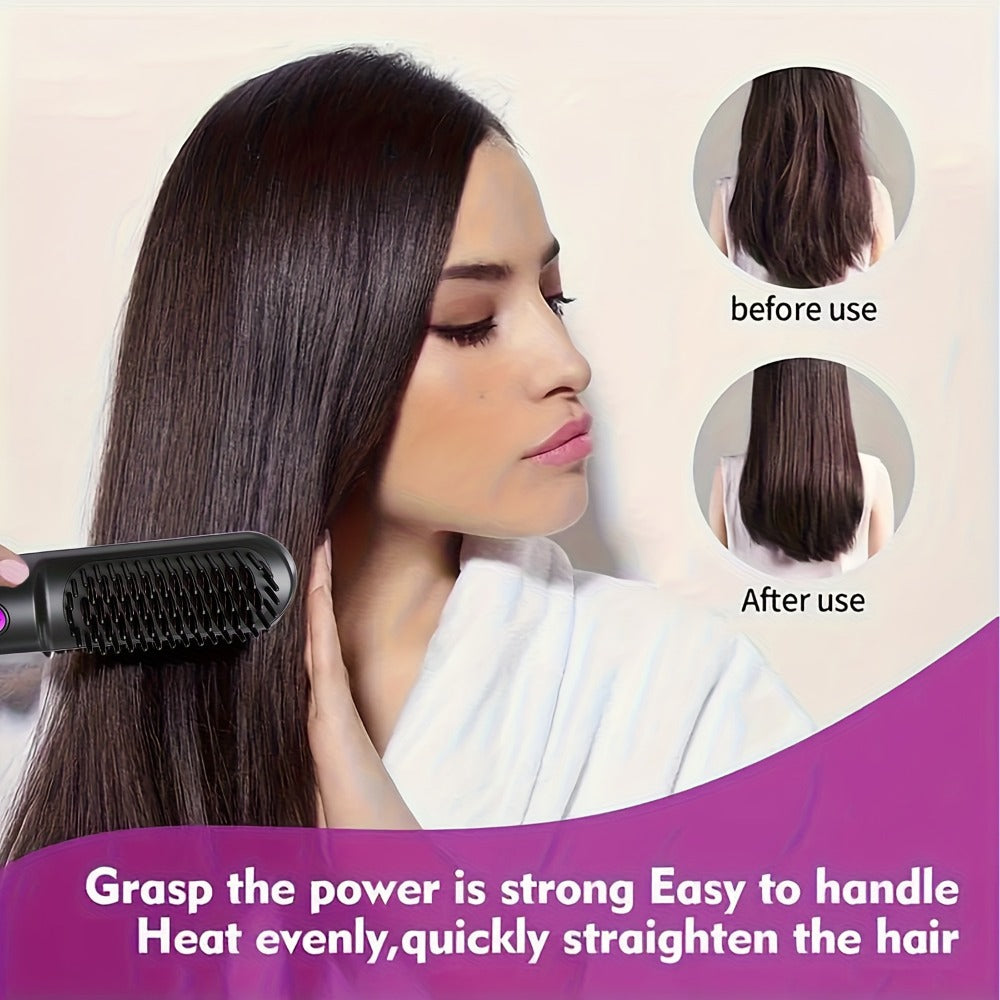 Wireless Hair Straightener Comb - Portable Cordless Straightening Brush with 3-Min Fast Heat, 3 Temp Settings 170-190°C, Negative Ion Technology, 3D Comb Design, Lightweight Travel Hair Straightener