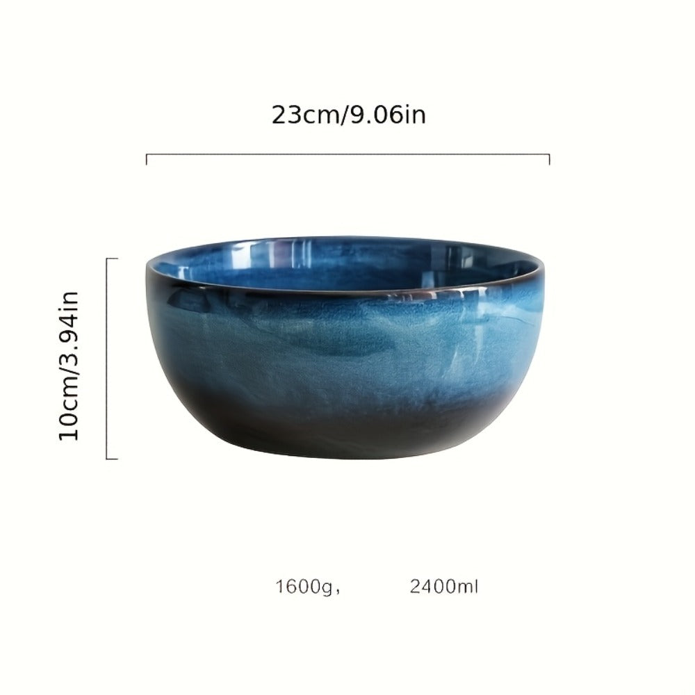 Extra Large Ceramic Bowls Set of 2 – 81oz Deep Blue Salad Bowl, Ramen Noodle Soup Bowl, Stylish Durable Dinnerware for Home Kitchen, Restaurant & Holiday Gift