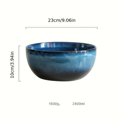 Extra Large Ceramic Bowls Set of 2 – 81oz Deep Blue Salad Bowl, Ramen Noodle Soup Bowl, Stylish Durable Dinnerware for Home Kitchen, Restaurant & Holiday Gift
