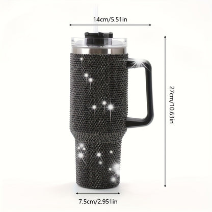 40oz Rhinestone Tumbler Insulated Stainless Steel Travel Cup - Diamond Glitter Design, Hot & Cold Drinks, Multiple Colors, Birthday Christmas Gift