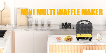 Mini Waffle Maker Machine Makes 8 Bite-Sized 2-Inch Waffles, Dual Non-Stick Aluminum Plates, Cool-Touch Handle, Compact Space-Saving Design for Family Breakfast, Snacks & Desserts