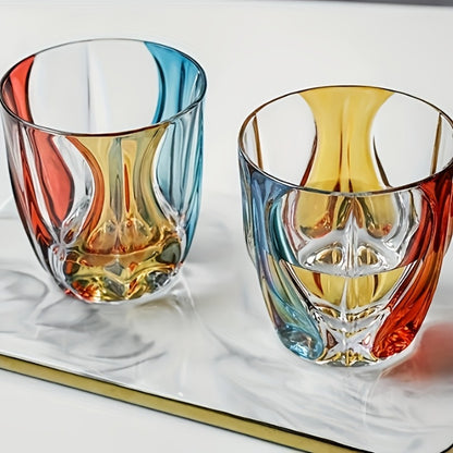 Hand-Painted Crystal Wine Glass 150ml – Czech Crystal Three-Color Luxury Short Cup for Red Wine & Whiskey – Artistic Decorative Glassware – Stylish Home Bar & Entertaining Gift