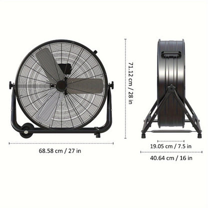 Industrial Drum Fan High Velocity Floor Fan 24 30 Inch | 3-Speed Heavy Duty Metal Air Circulator 360 Tilt Casters ETL Listed | Powerful Warehouse Garage Workshop Patio Commercial Fan | Black Orange Green