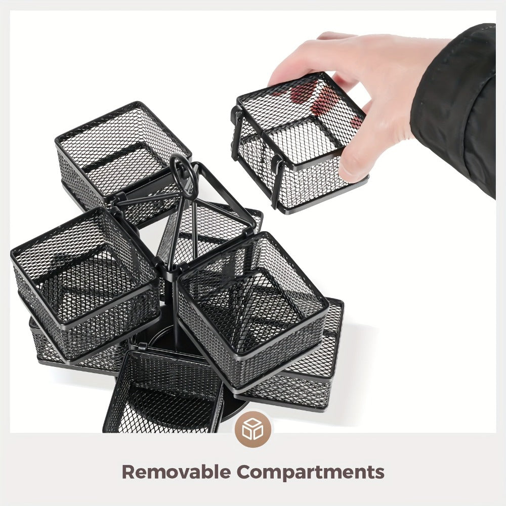Tea Bag Organizer 360-Degree Spinning Carousel with 8 Compartments – Lazy Susan Tea Bag Holder Display Rack for Kitchen Counter Coffee Bar Home Office – Black