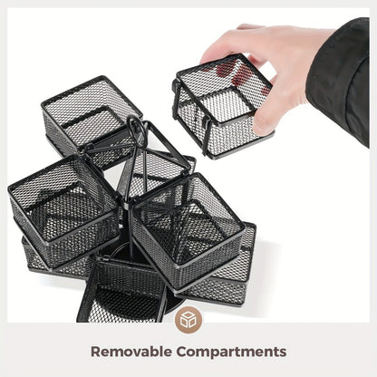 Tea Bag Organizer 360-Degree Spinning Carousel with 8 Compartments – Lazy Susan Tea Bag Holder Display Rack for Kitchen Counter Coffee Bar Home Office – Black