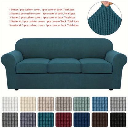 Stretch Sofa Cover Elastic Slipcover Grid Pattern Jacquard Anti-Slip Full Coverage Sofa Protector Machine Washable for 1 2 3 Seater XL Sofa Living Room Bedroom