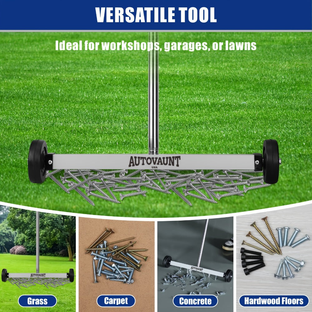 Rolling Magnetic Sweeper 17-Inch with Wheels – Heavy Duty 8.8lb Capacity Telescoping Adjustable Handle 15–38 Inch Picks Up Screws Nails Nuts for Garage Workshop Construction