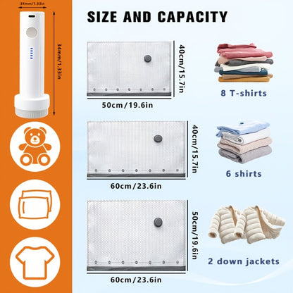 Vacuum Storage Bags with Electric Pump USB Wireless Space Saving Compression Bags for Clothes Blankets Duvets Pillows Bedding Travel Camping Wardrobe Organizer