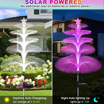 Solar Christmas Tree Lights Fiber Optic Star, 7-Color LED IP65 Waterproof Garden Stake Lights — 2 or 5 Layer Star for Lawn, Pathway, Patio & Holiday Decor | 2, 4 or 6 Pack