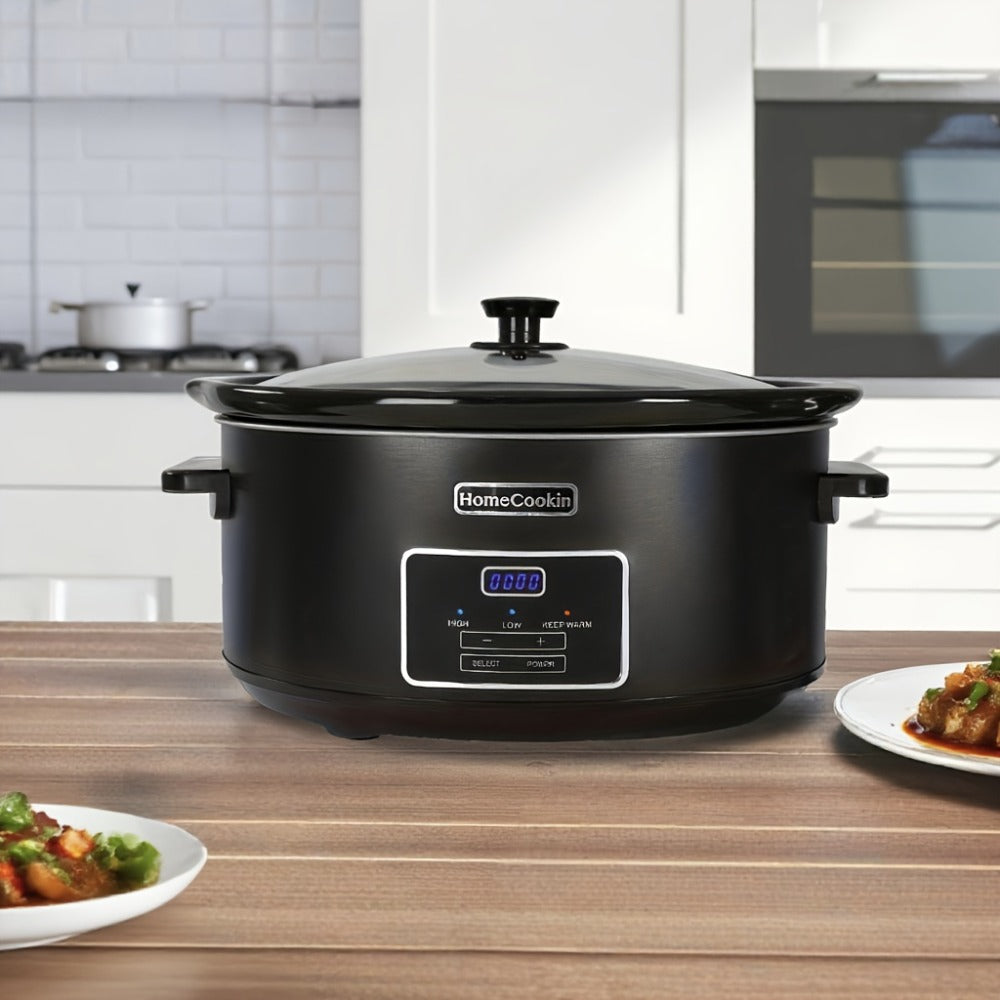 Digital Slow Cooker 6 & 7 Quart Programmable with Non-stick Ceramic Bowl, Countdown Timer & Keep Warm – Oval Glass Lid Crock Pot for Family Meals Soups Stews Holiday Cooking