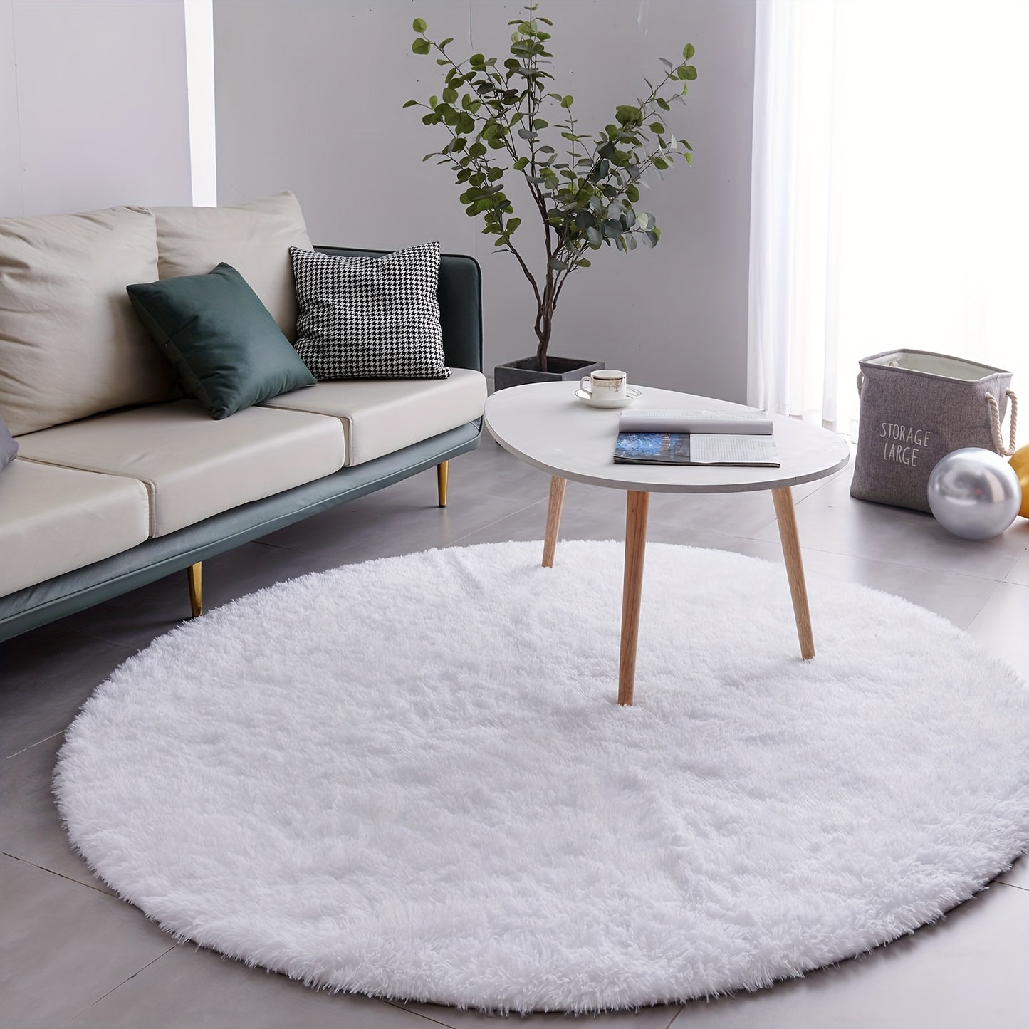 Round Shaggy Plush Rug – Soft Fluffy Circular Carpet for Bedroom & Living Room, Easy Clean