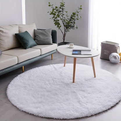 Round Shaggy Plush Rug – Soft Fluffy Circular Carpet for Bedroom & Living Room, Easy Clean
