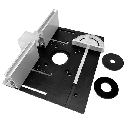 Aluminum Router Table Insert Plate with Fence & Miter Gauge - Precision Woodworking Tool, Dual Function Design, No Electricity Required, Compatible with Standard Router Tables for DIY & Cabinet Making