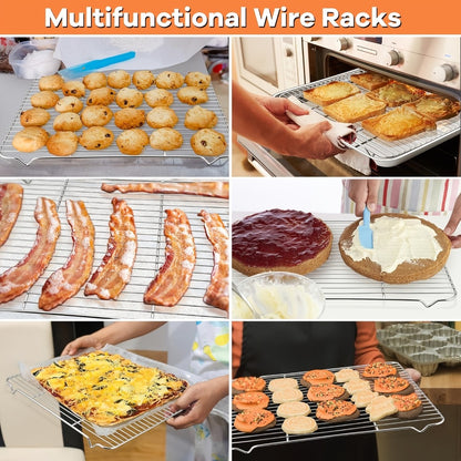 Cooling Rack 2pcs, Heavy Duty Carbon Steel Baking Rack for Cookies, Cakes and Roasting, Oven Safe Wire Rack for Grilling Turkey, Fits Standard Baking Sheet, for Home and Commercial Kitchen Use